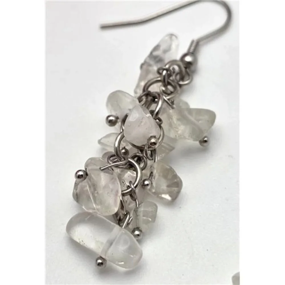 Clear Quartz Chip Necklace Earrings Set Natural Crystal Statement 21 In Adj.